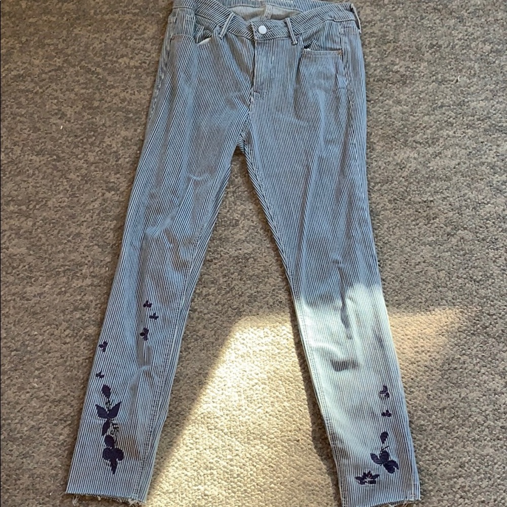 Blue and white striped jeans